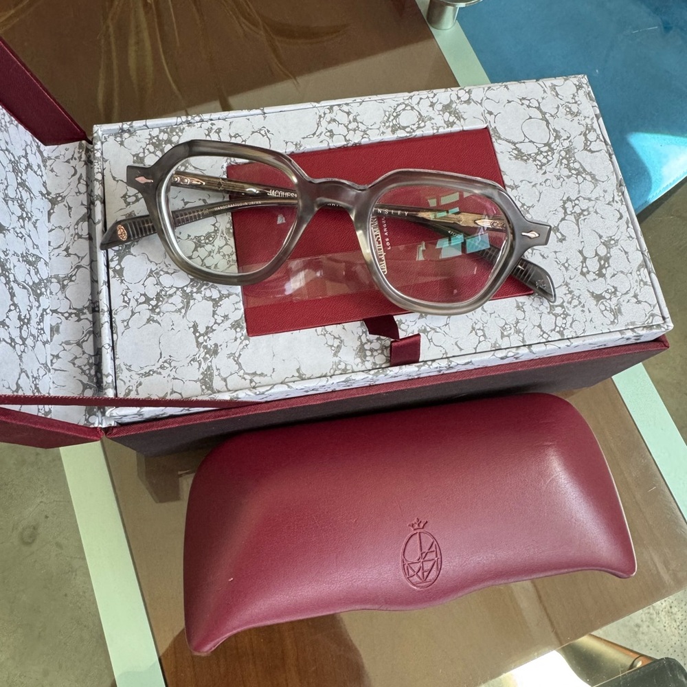 Burgundy and Gray Eyeglasses with Case